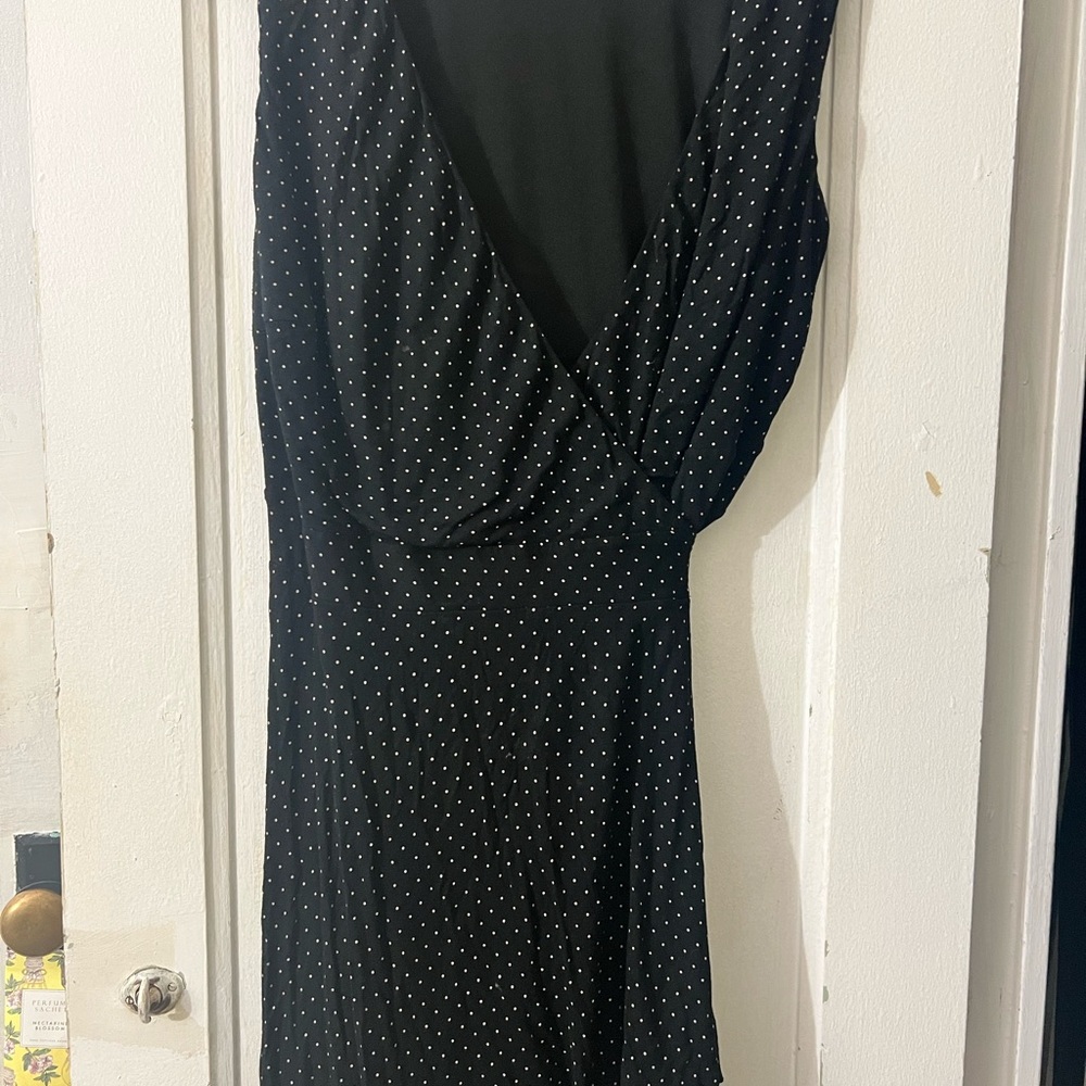 LOFT White and Blue Sheath Dress V-neck Sleeveless Midi